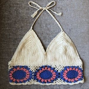 Urban Outfitters - cream crochet halter crop top